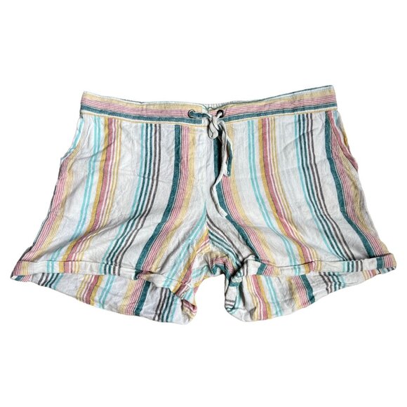 Per Se Striped Linen Drawstring Shorts Sz XL Womens MultiColor Wide Leg Shorts - Picture 1 of 5